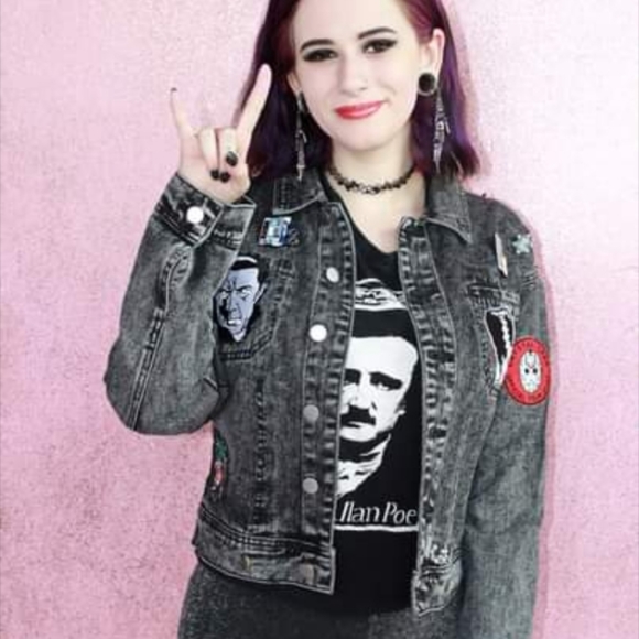 SOLD @MARKET! Nosferatu! Horror movie lovers cropped acid washed jacket - Picture 10 of 16